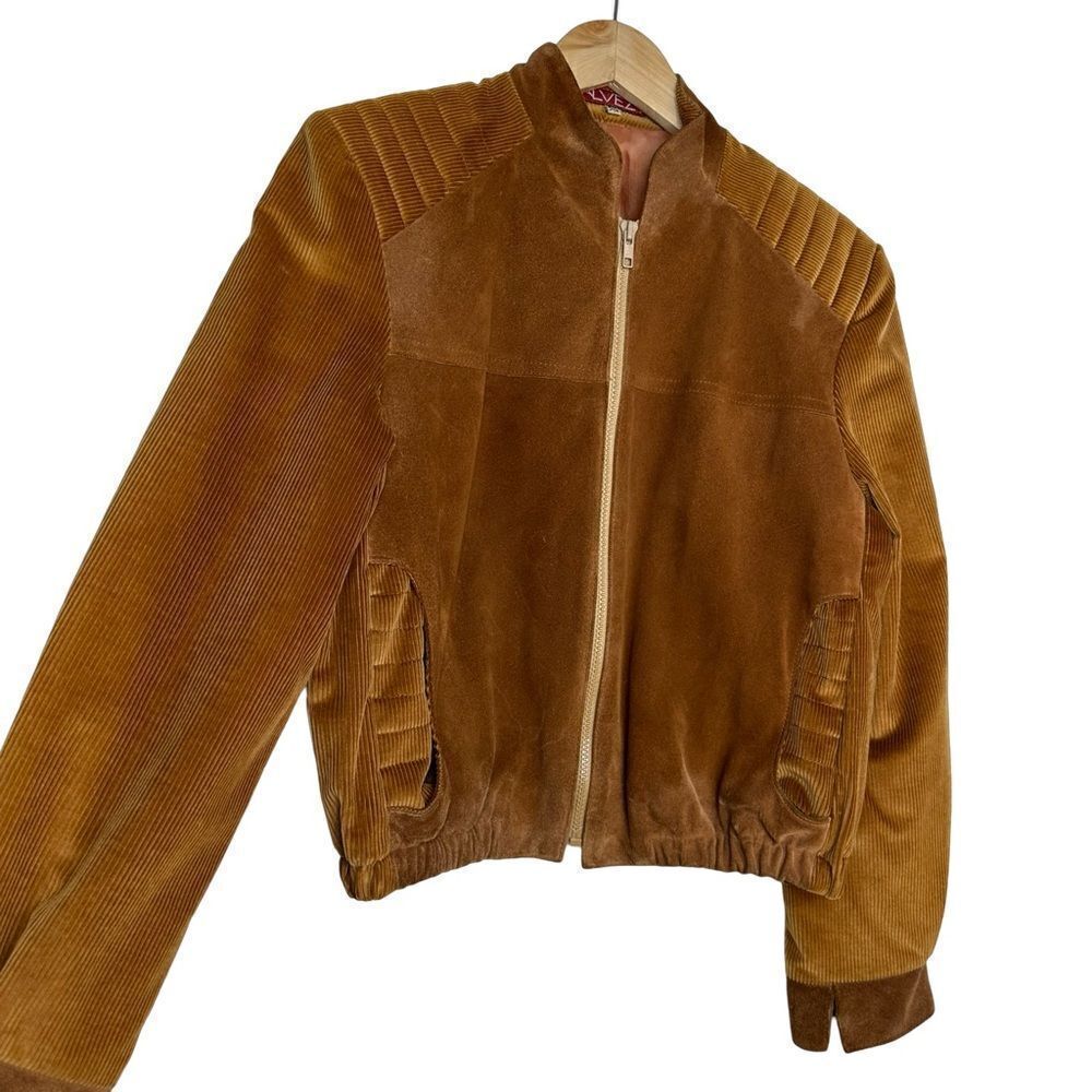 GALVEZ Vintage Copper Brown Suede & Corduroy Zip Front Jacket Size 13/14 - Picture 2 of 11